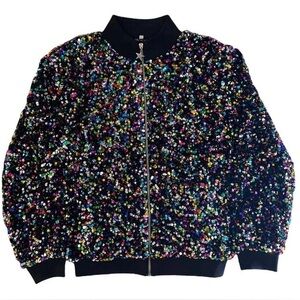 Lola + The Boys Shimmering Stardust Sequin Bomber